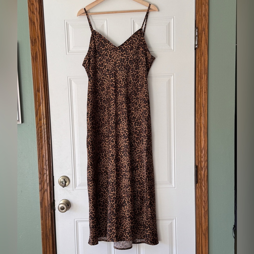 GAP Satin Midi Dress Leopard Print - L